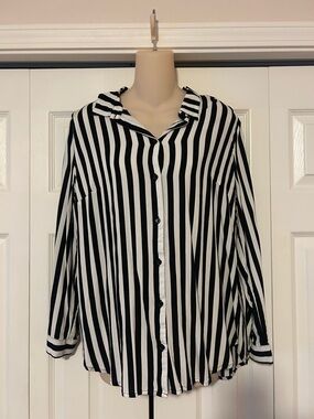 H&M Black and White Striped Collared Shirt